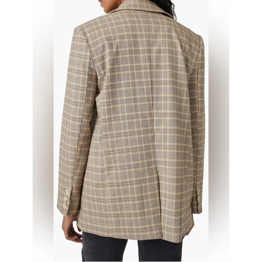 NWT Free People Crosby‎ Plaid Blazer Sz Large In WINTER WHEAT